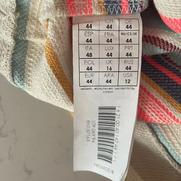 Promod Boutique Francaise Stripe Mini Skirt‎ in Multicolor, Size 12 - Picture 4 of 6